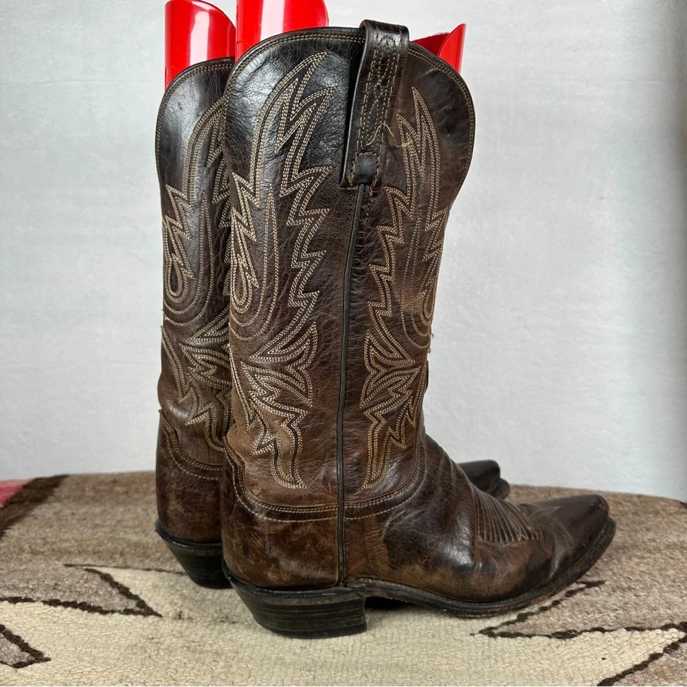 Lucchese Savannah dark Brown Western Boots cowboy cowgirl pointed toe leather - Picture 10 of 14